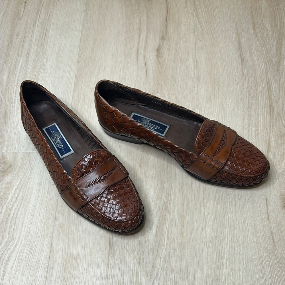 Bragano by Cole Haan 👞 Men's Brown Woven Leather Penny Loafers 9M Made in Italy - Picture 8 of 16